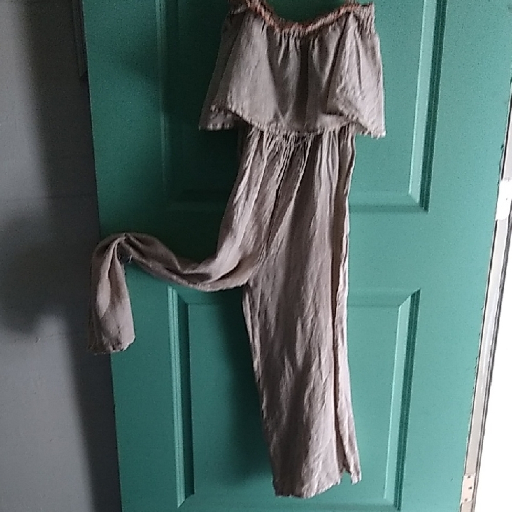 Chic Beige Strap Jumpsuit 100% Linen Made In Italy